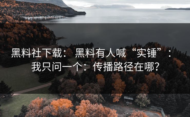 黑料社下载： 黑料有人喊“实锤”： 我只问一个：传播路径在哪？