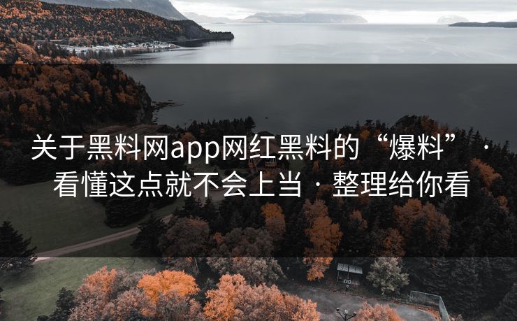 关于黑料网app网红黑料的“爆料” · 看懂这点就不会上当 · 整理给你看